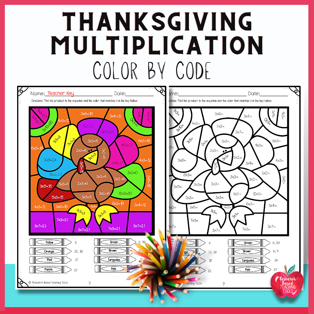 Thanksgiving Multiplication Colorcode | Fun Math Activities | Thanksgiving Multiplication Worksheets