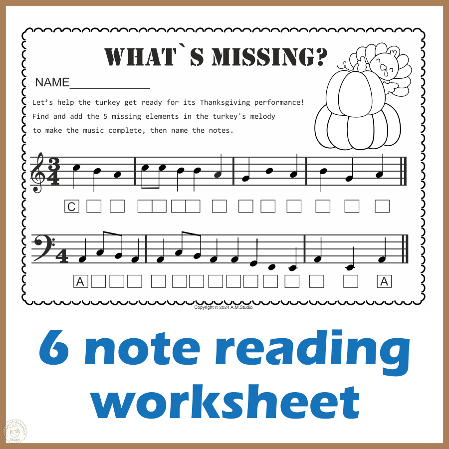 Thanksgiving Music Activities - Treble &amp;amp; Bass Note Names | Thanksgiving Piano Worksheets