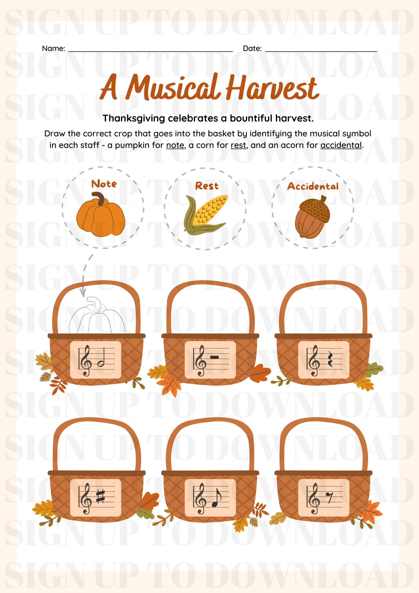 Thanksgiving Music Worksheet - Happy Musical Harvest (Ks1/2) | Thanksgiving Music Worksheets