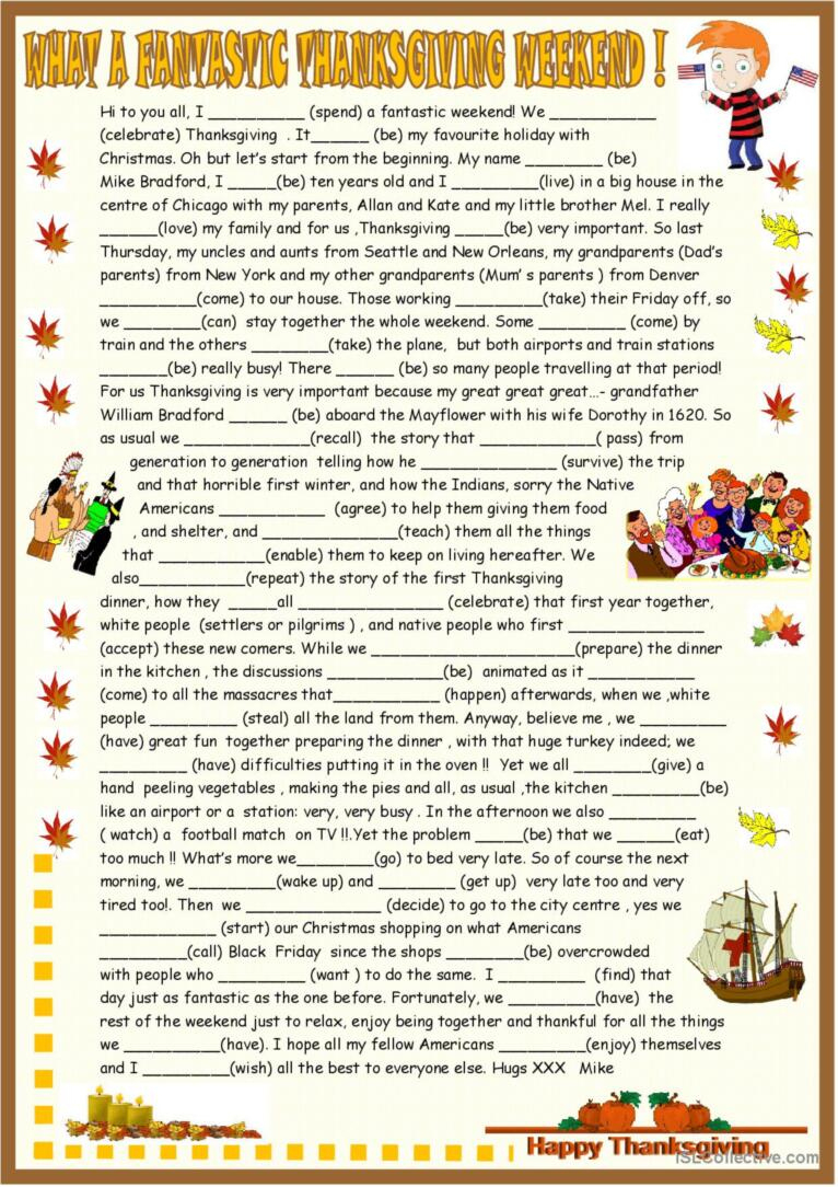 Thanksgiving Origins And Celebration…: English Esl Worksheets Pdf | Thanksgiving Grammar Worksheet