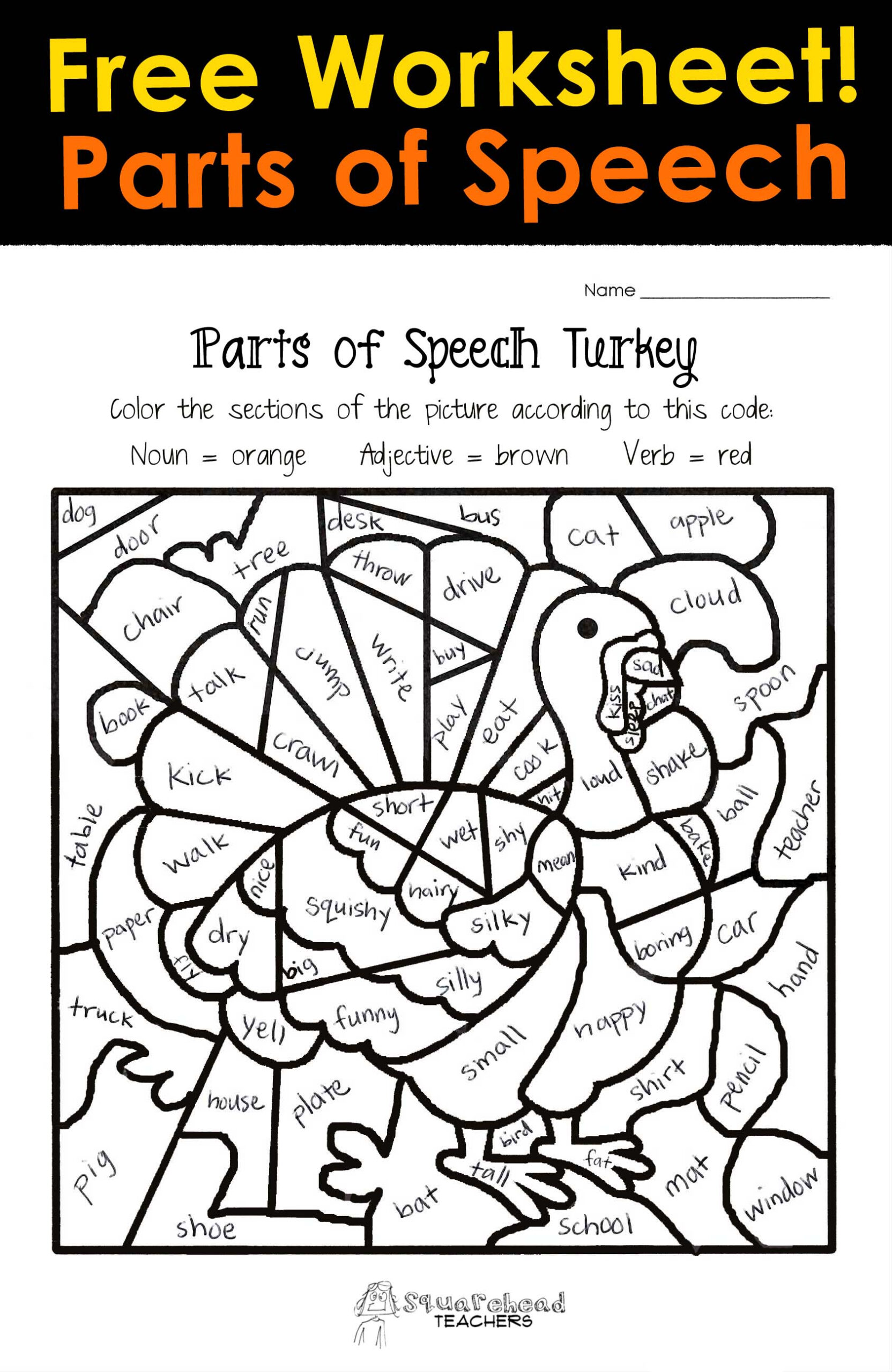 Thanksgiving Parts Of Speech Worksheet | Squarehead Teachers | Thanksgiving Grammar Worksheets