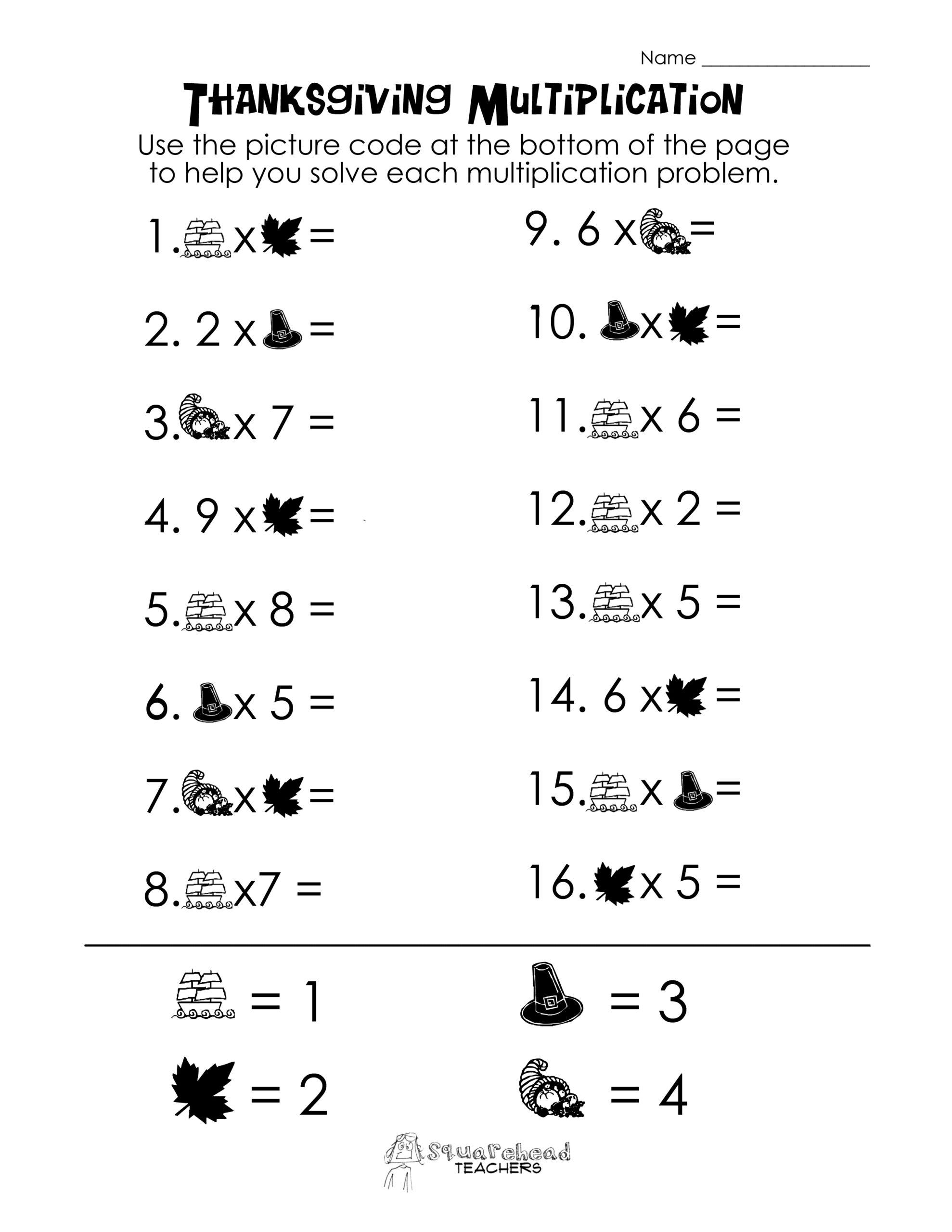 Thanksgiving Picture Math Worksheet | Squarehead Teachers | Thanksgiving Math Worksheets 6th Grade