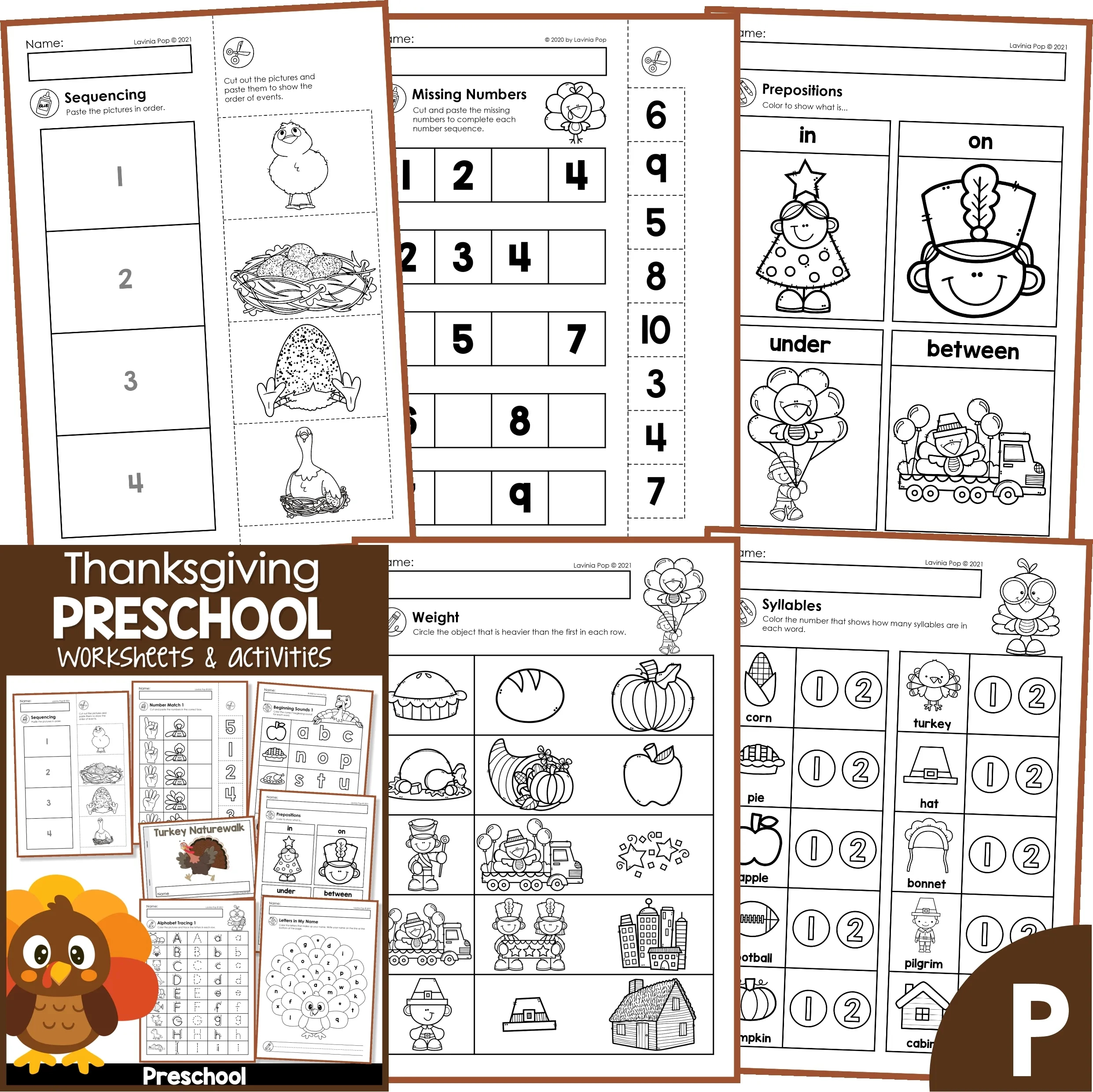 Thanksgiving Preschool Worksheets And Activities No Prep | Thanksgiving Syllable Worksheets