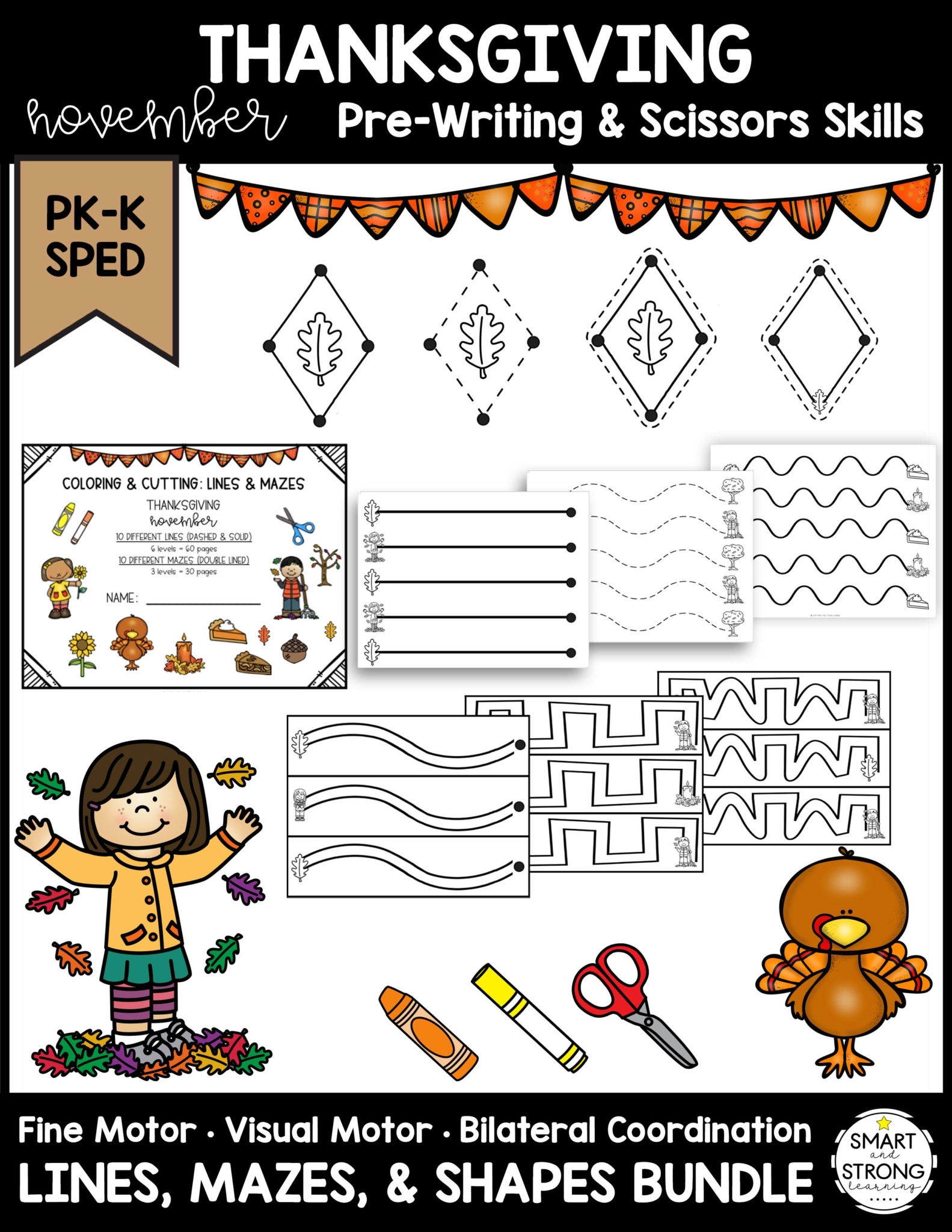 Thanksgiving Prewriting And Shapes Activities | Thanksgiving Pre Writing Worksheets