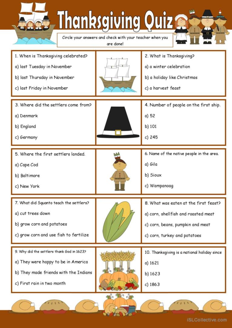 Thanksgiving Quiz: English Esl Worksheets Pdf &amp;amp; Doc | Thanksgiving A Day Of Thanks Worksheet Answers