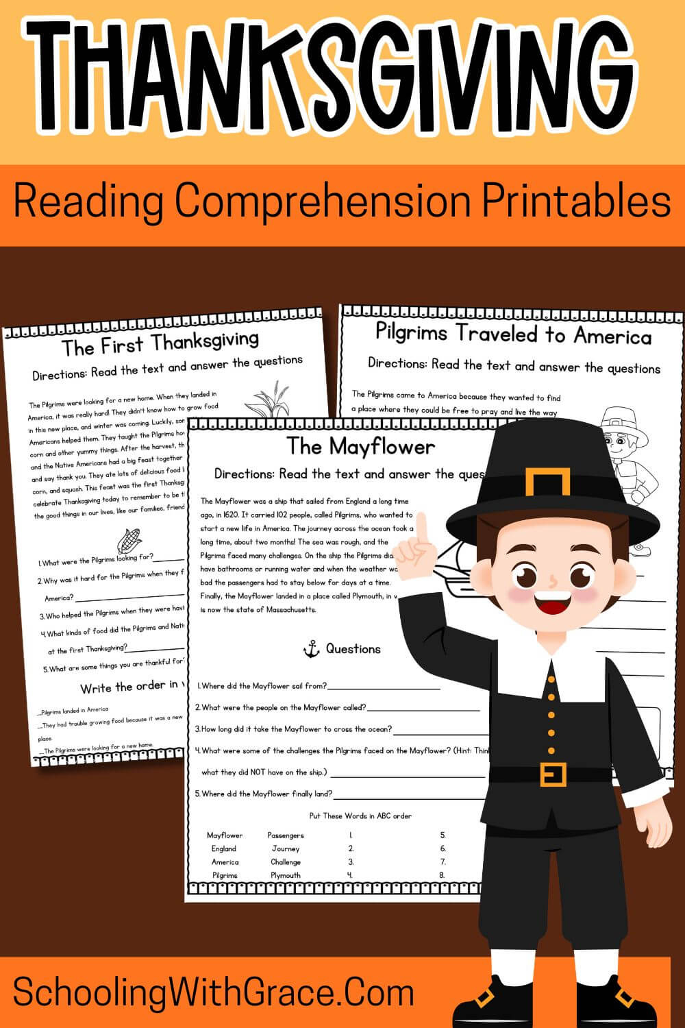Thanksgiving Reading Comprehension Printables For Kids | First Thanksgiving Reading Comprehension Worksheet