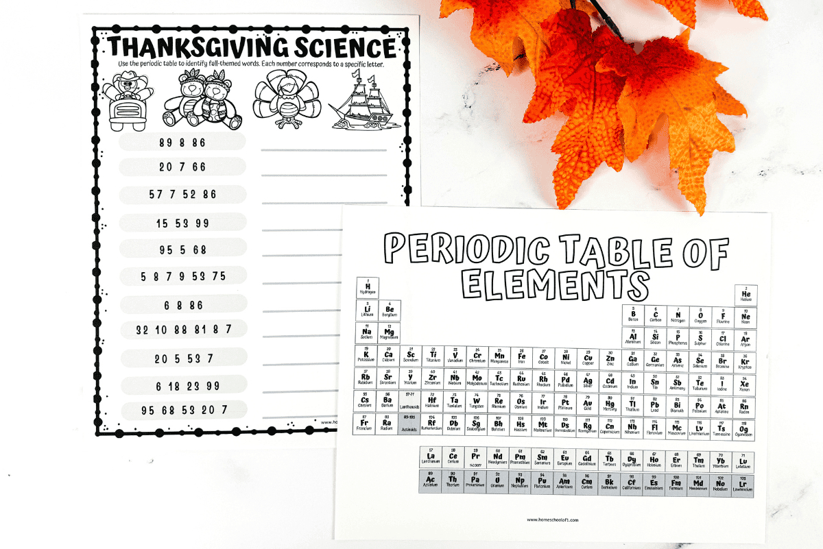 Thanksgiving Science Worksheet (Fun With The Periodic Table) | Thanksgiving Chemistry Worksheet