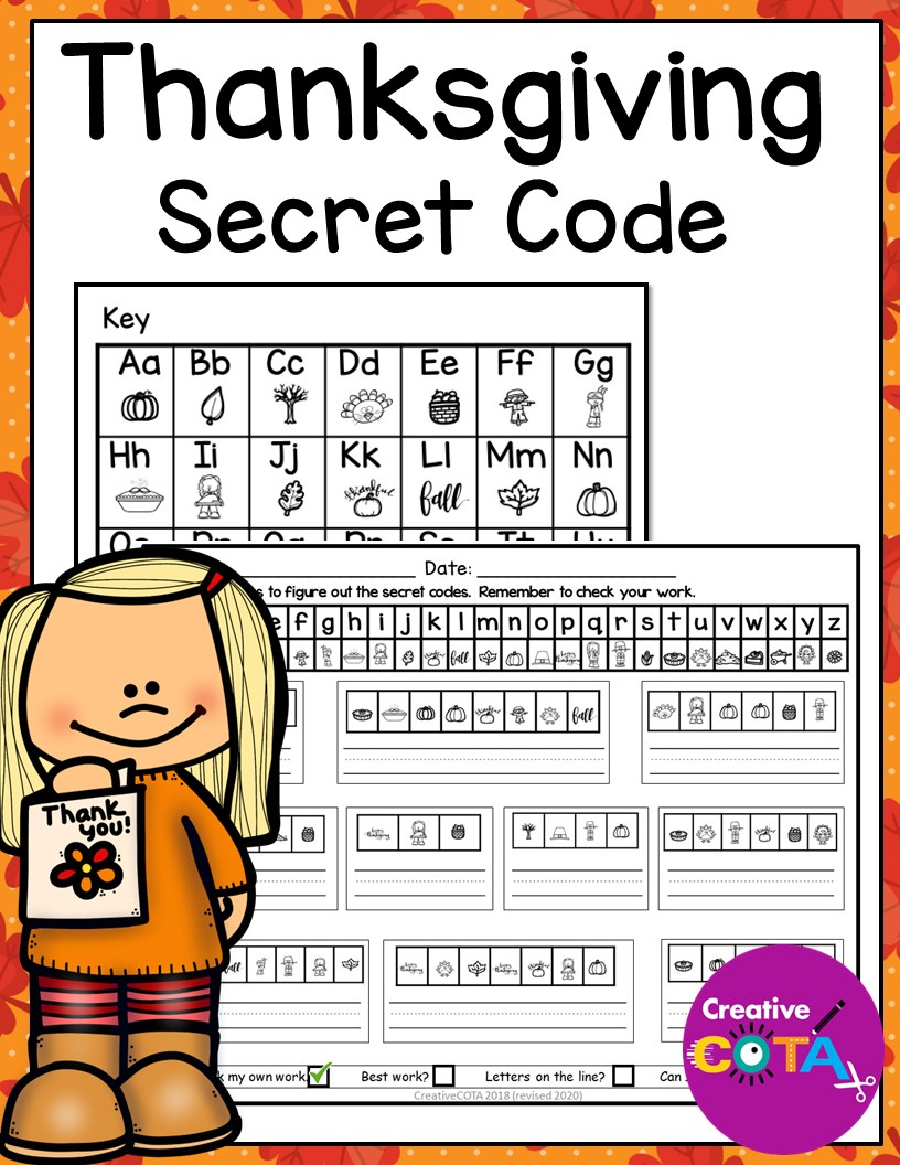 Thanksgiving Secret Code Worksheets - Your Therapy Source | Thanksgiving Code Worksheet