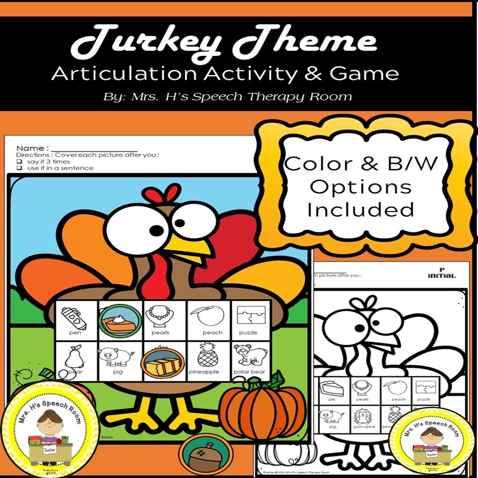 Thanksgiving Speech Therapy Articulation Activity | Madeteachers | Thanksgiving Articulation Worksheets