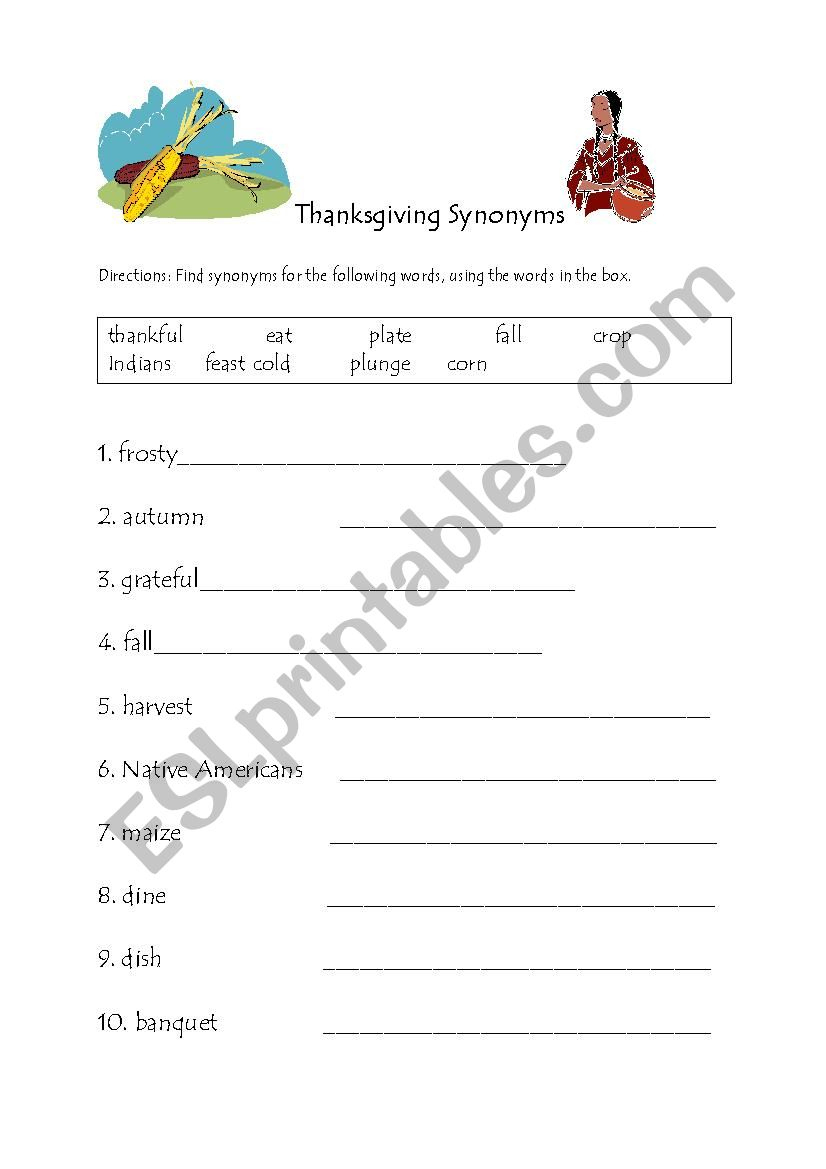 thanksgiving synonyms esl worksheetsteveheintz thanksgiving synonyms worksheet Thanksgiving Synonyms - Esl Worksheetsteveheintz | Thanksgiving Synonyms Worksheet