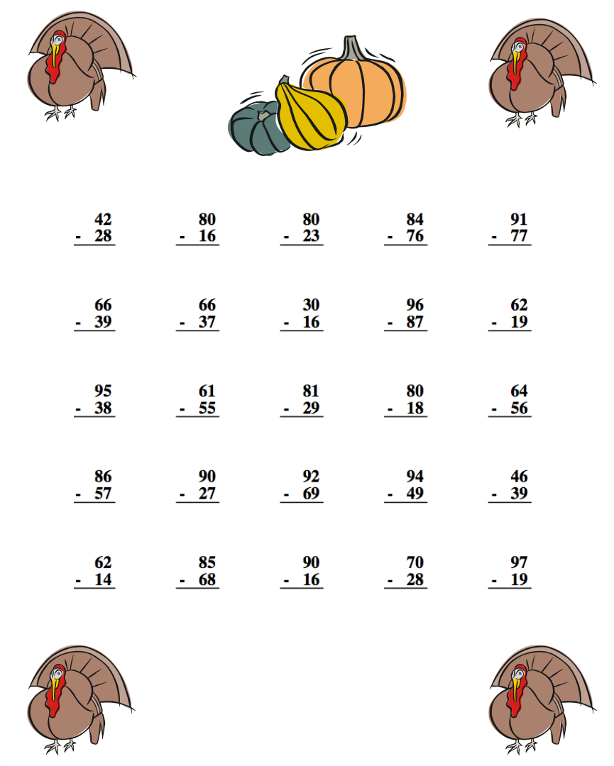 Thanksgiving Turkey Subtraction Worksheet - Have Fun Teaching | Thanksgiving Subtraction Worksheets