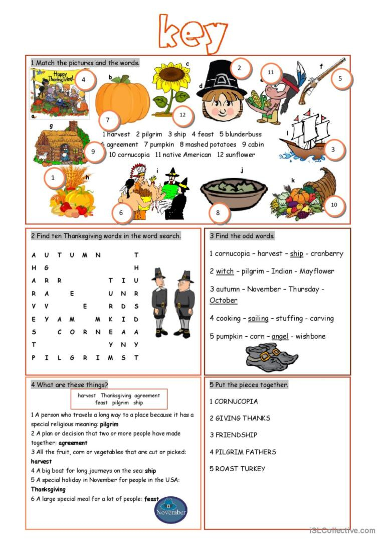 Thanksgiving Vocabulary Exercises Wo…: English Esl Worksheets Pdf | Thanksgiving Vocabulary Worksheet