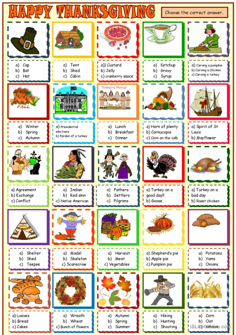 Thanksgiving Vocabulary : Multiple C…: English Esl Worksheets Pdf | Thanksgiving Vocabulary Worksheet