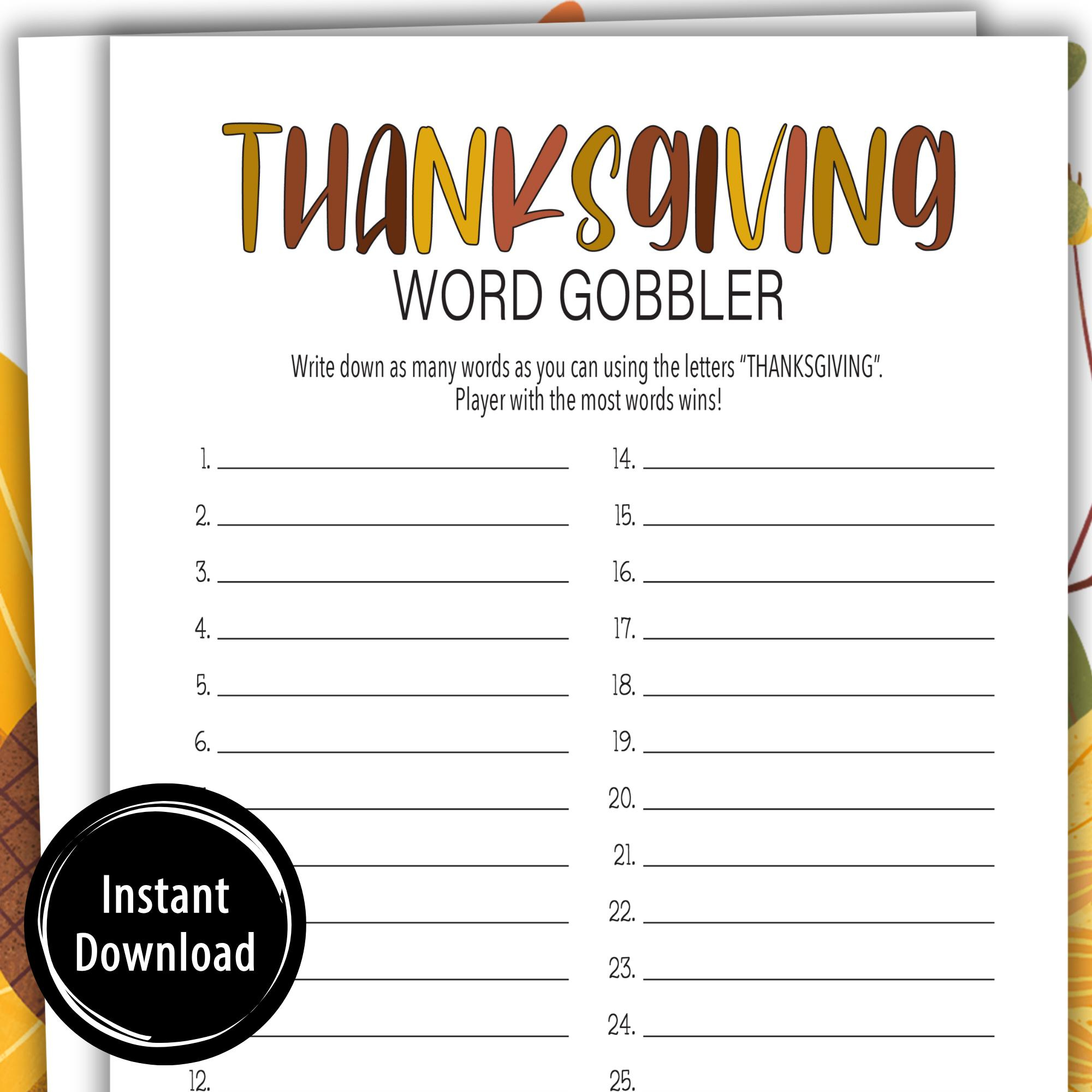 Thanksgiving Word Game | How Many Words Can You Make From | How Many Words Can You Make Out Of Thanksgiving Worksheet