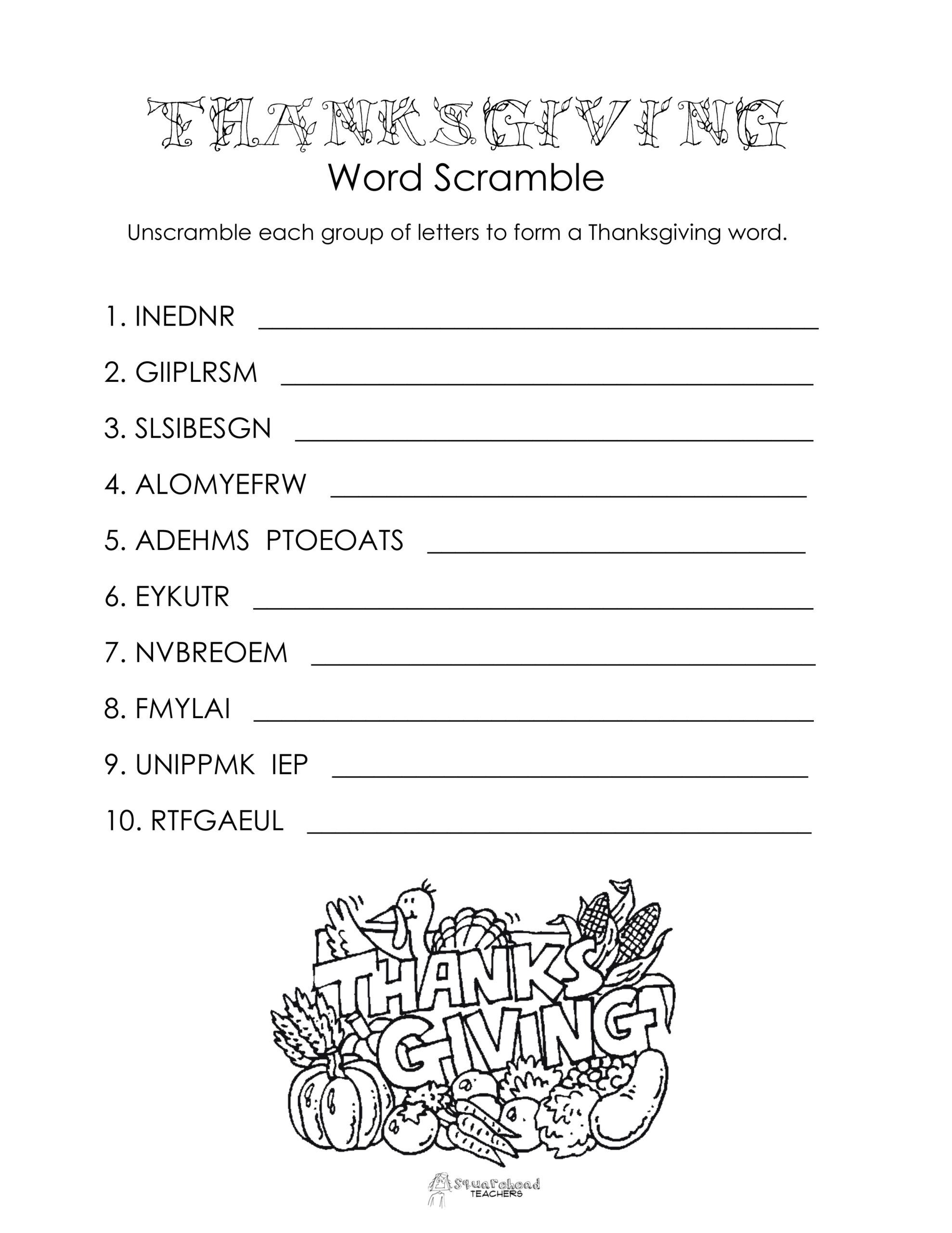 thanksgiving word scramble free worksheet squarehead teachers thanksgiving word scramble worksheet scaled Thanksgiving Word Scramble (Free Worksheet) | Squarehead Teachers | Thanksgiving Word Scramble Worksheet
