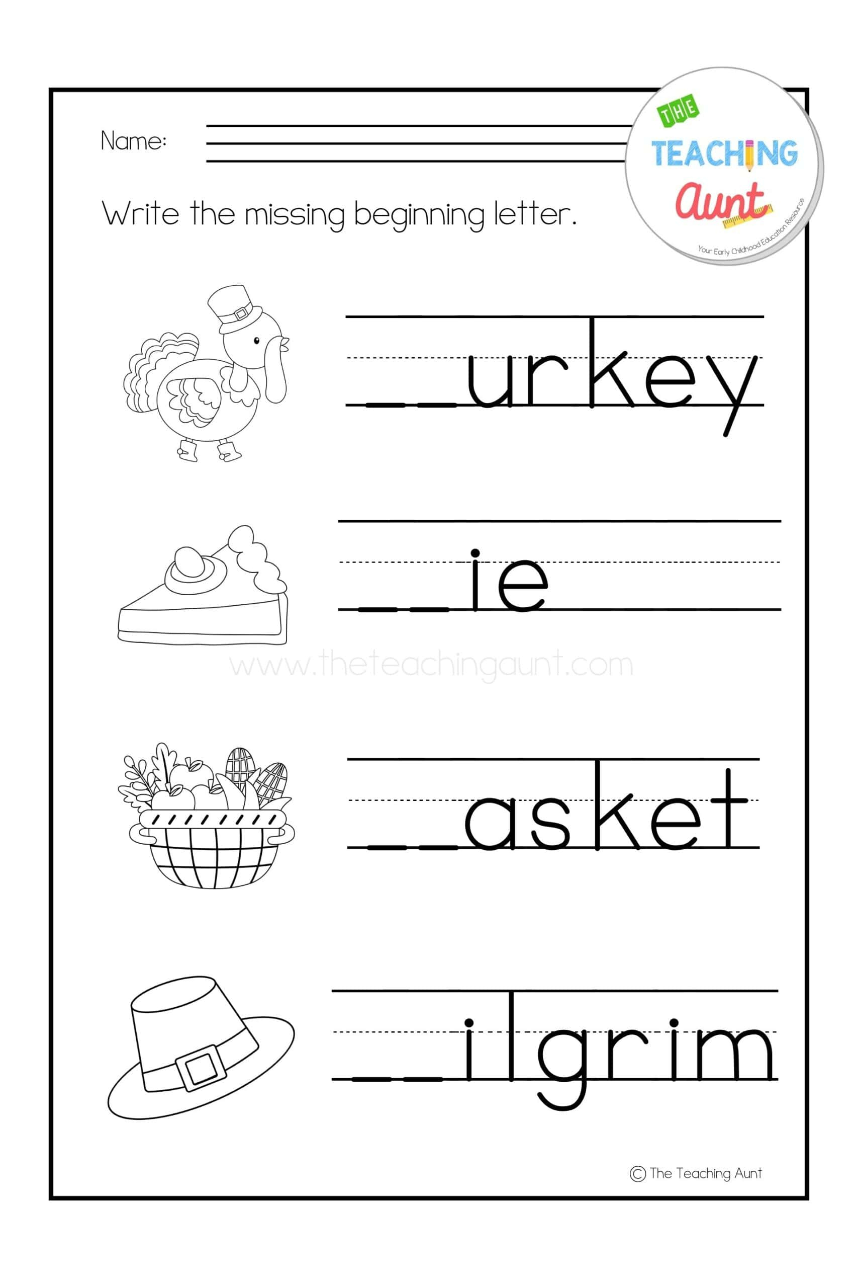 Thanksgiving Worksheets For Preschool - The Teaching Aunt | Thanksgiving Alphabet Worksheets