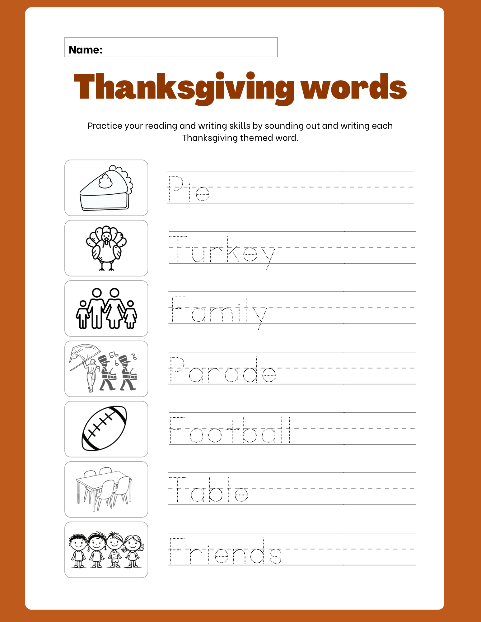 Thanksgiving Writing Words - Classful | Thanksgiving Pre Writing Worksheets