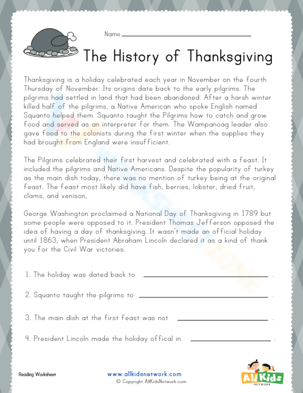 The History Of Thanksgiving Worksheet | The Real Story Of Thanksgiving History Channel Worksheet