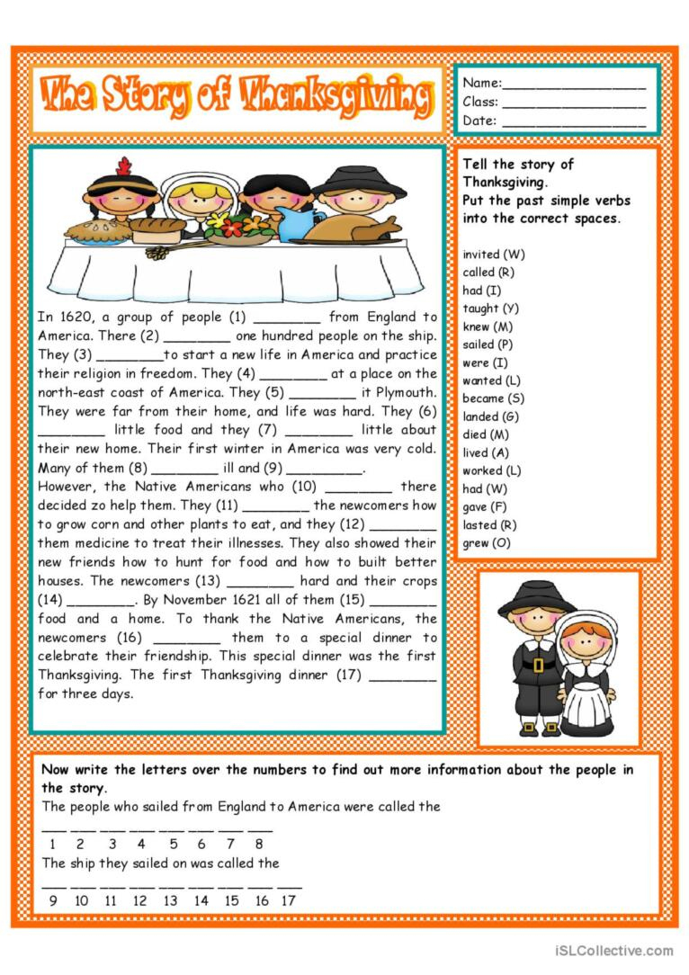 The Story Of Thanksgiving Reading Fo…: English Esl Worksheets Pdf | The Real Story of Thanksgiving Worksheet