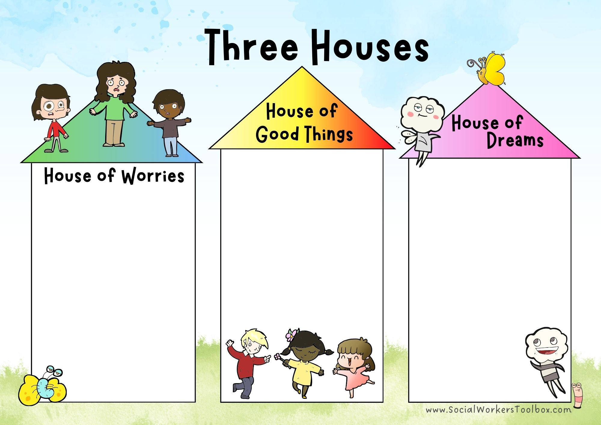 The Three Houses Templates - Free Social Work Tools And Resources | Printable Wishes And Feelings Worksheets