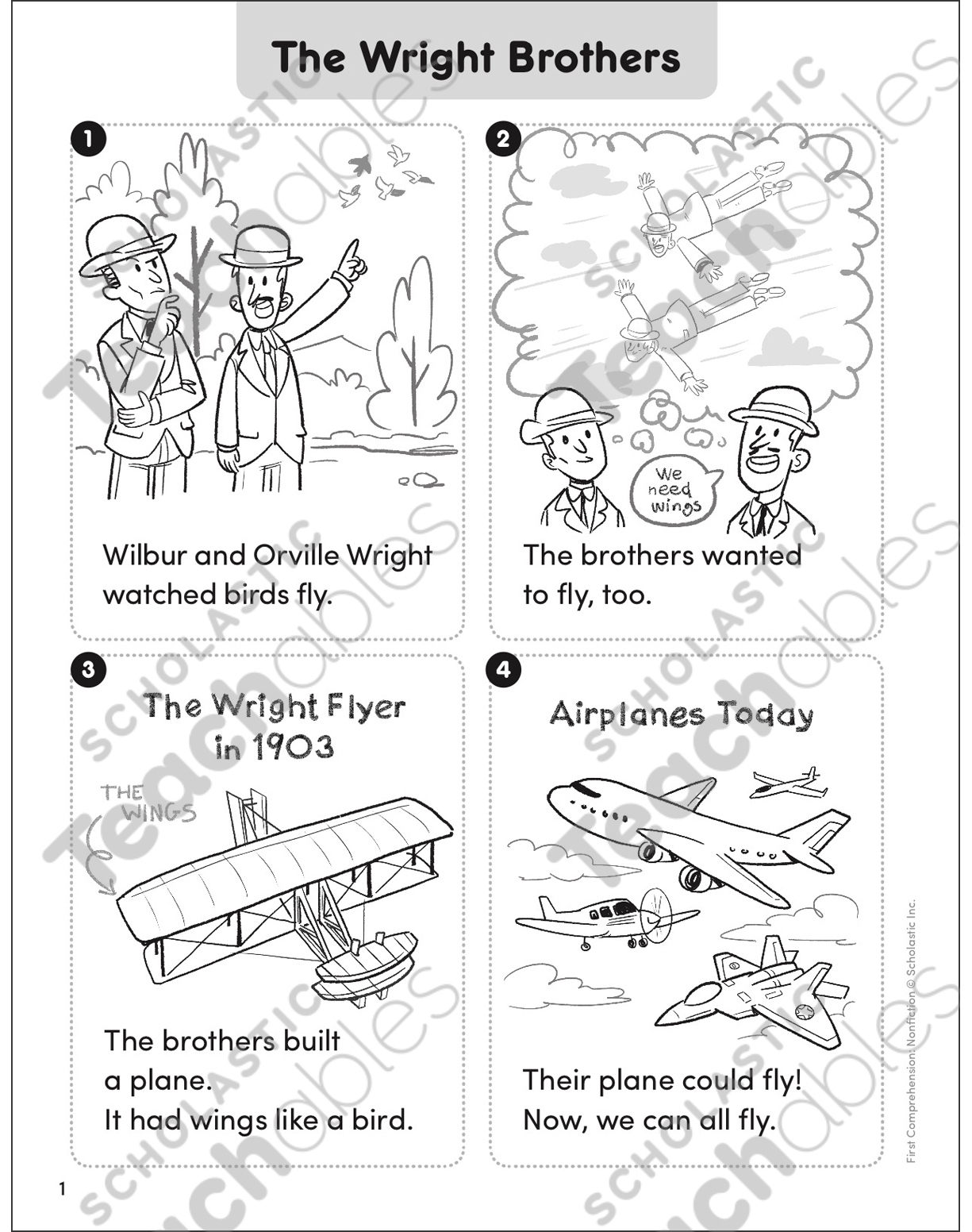 The Wright Brothers: 1St Comprehension—Nonfiction | Printable | Wright Brothers Printable Worksheets