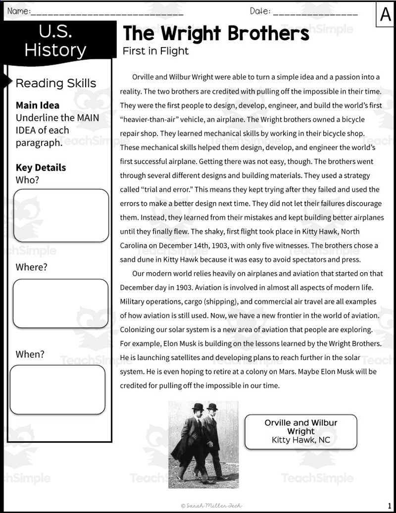 The Wright Brothers Reading Packet | Wright Brothers Printable Worksheets