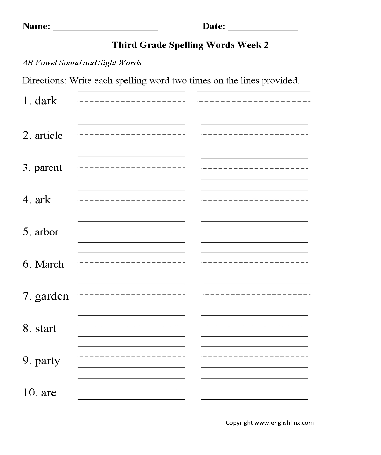 Third Grade Spelling Worksheets | Printable Word Lists &amp;amp; Practice | Free Printable Grade 3 Spelling Worksheets
