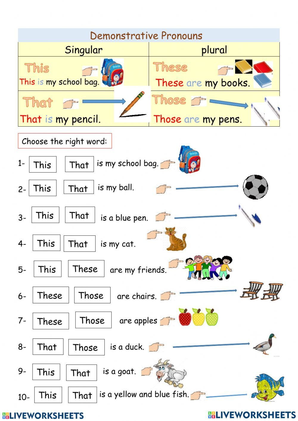 This That These Those – Free Printables | English Language | Demonstrative Pronouns Worksheets Printable