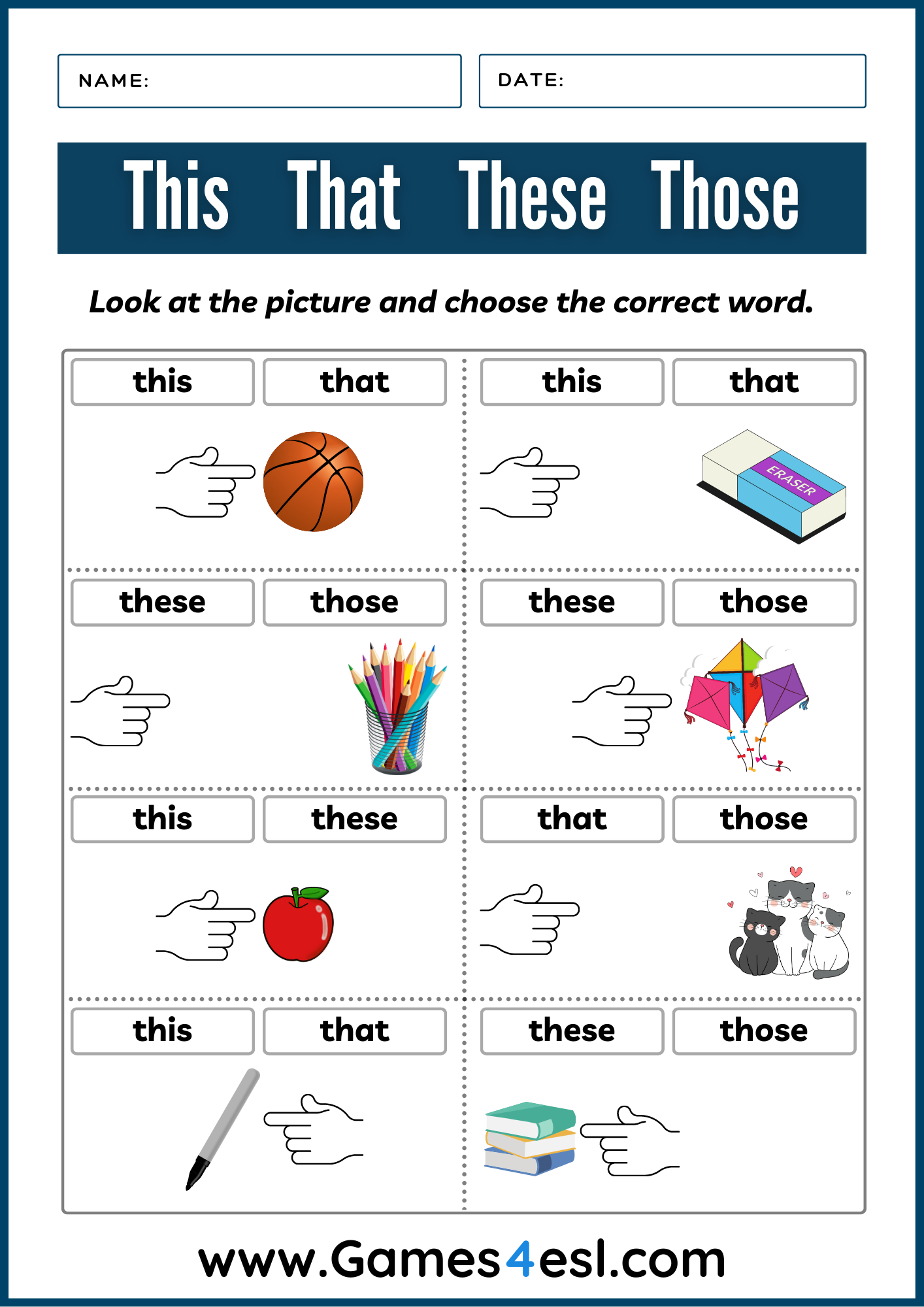 This That These Those Worksheets | Printable Demonstrative Pronoun | Demonstrative Pronouns Worksheets Printable