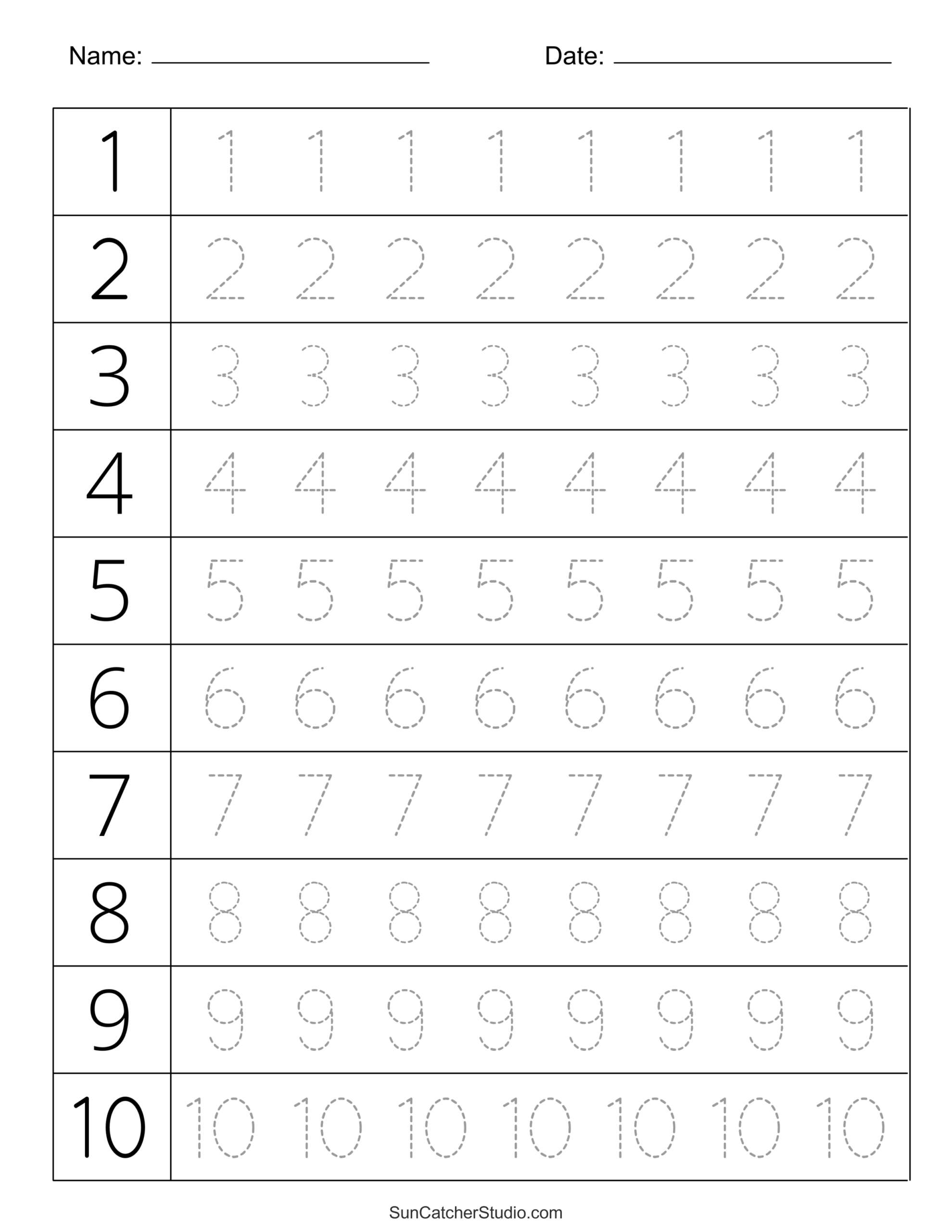 Tracing Numbers (Free Printable Practice Pdf Worksheets) – Diy | Free Printable Number Tracing Worksheets 1 10