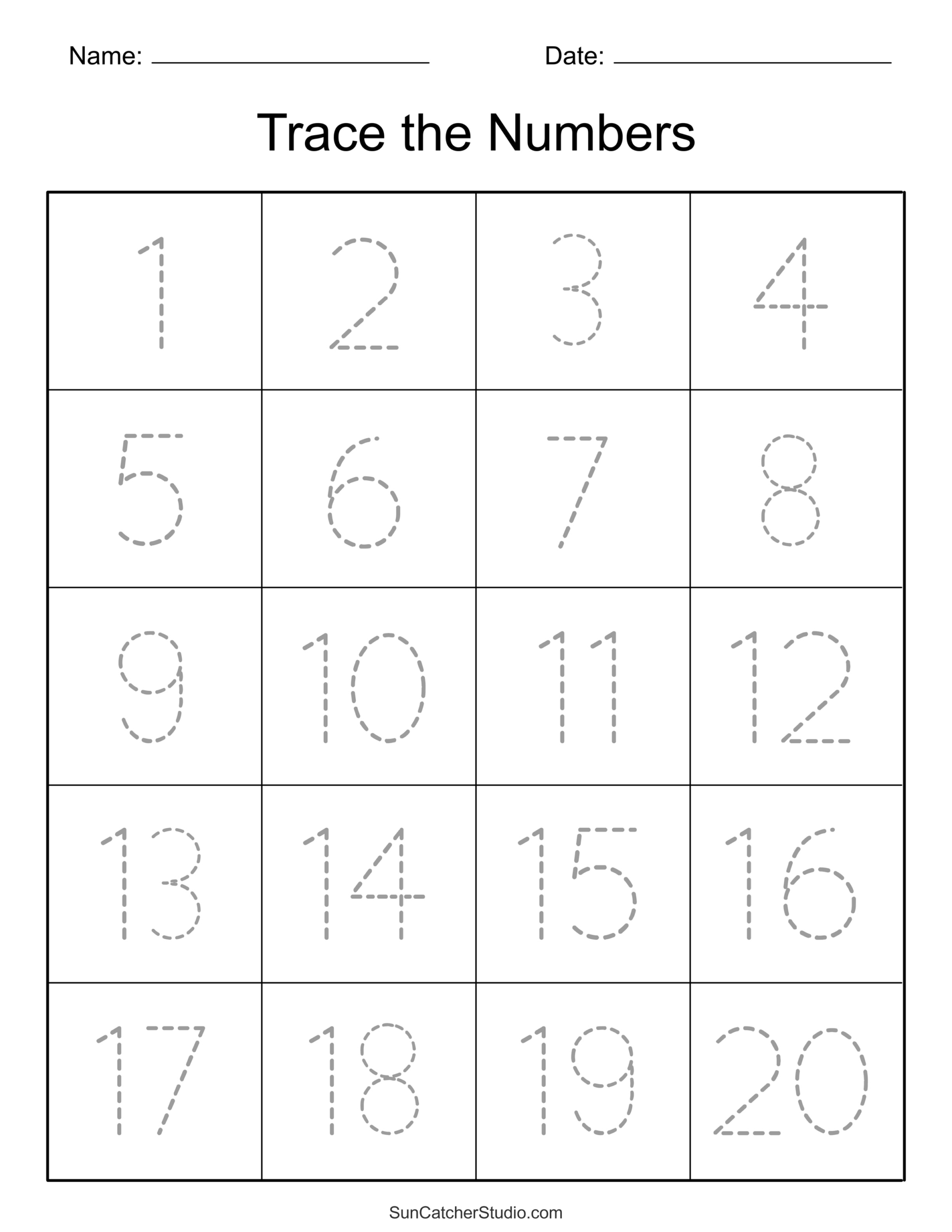 Tracing Numbers (Free Printable Practice Pdf Worksheets) – Free | Free Printable Numbers 1 20 Worksheets
