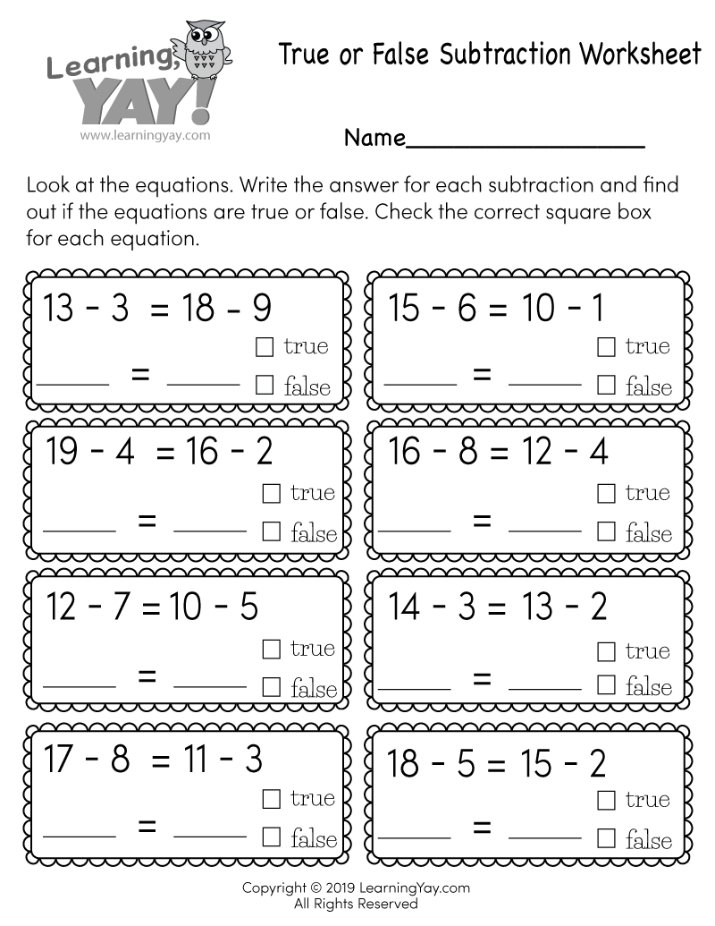 True Or False Subtraction Worksheet For 1St Grade (Free Printable) | 1St Grade Addition And Subtraction Worksheets Printable
