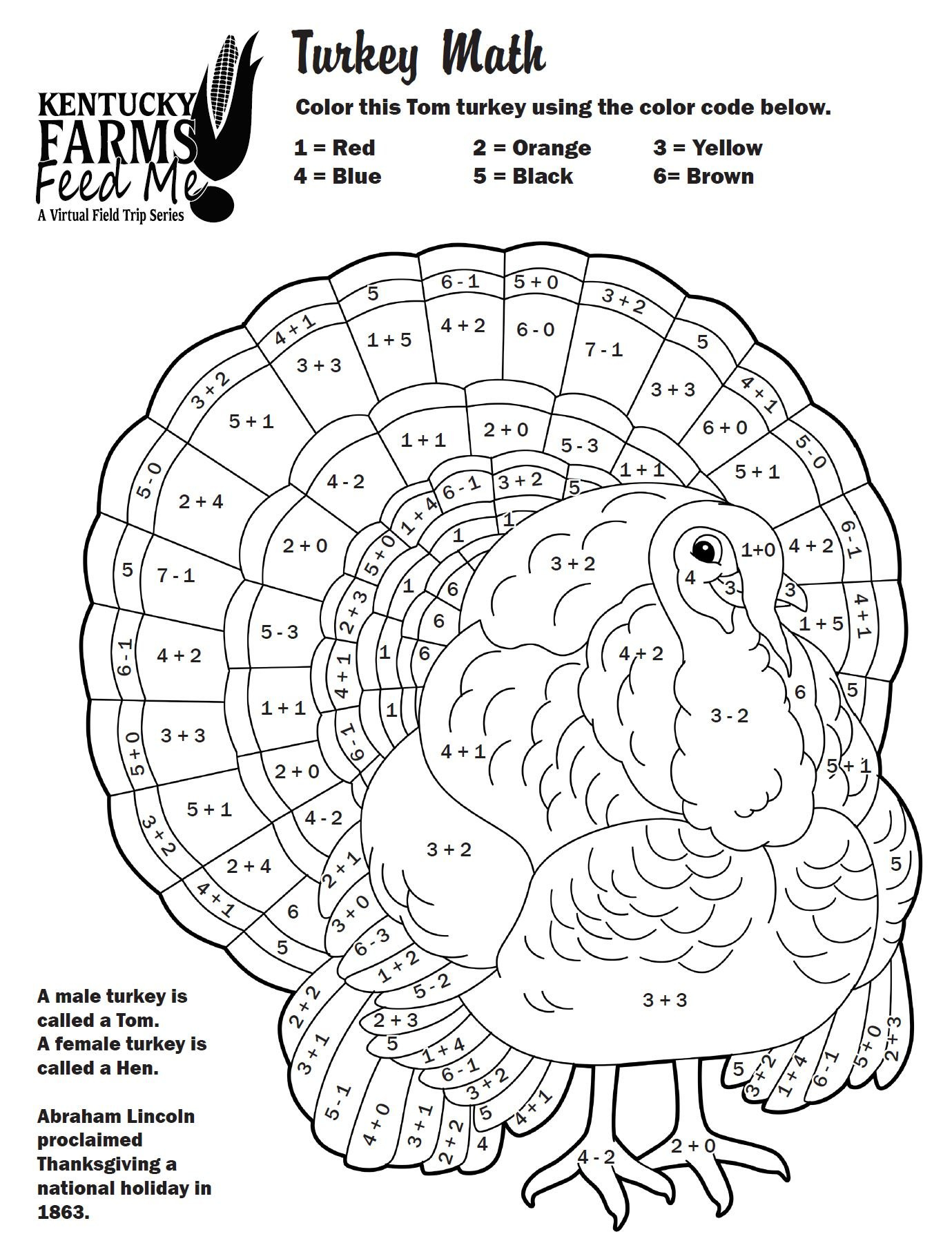 Turkey Colornumber Worksheets — #Teachkyag | Free Printable Thanksgiving Multiplication Worksheets