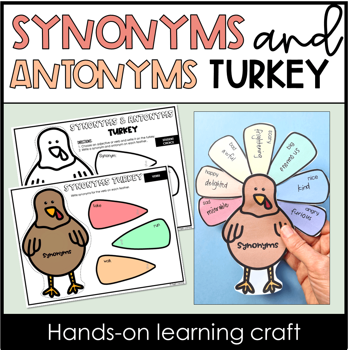 Turkey Craft Synonyms And Antonyms Fall Thanksgiving | Thanksgiving Synonyms and Antonyms Worksheet