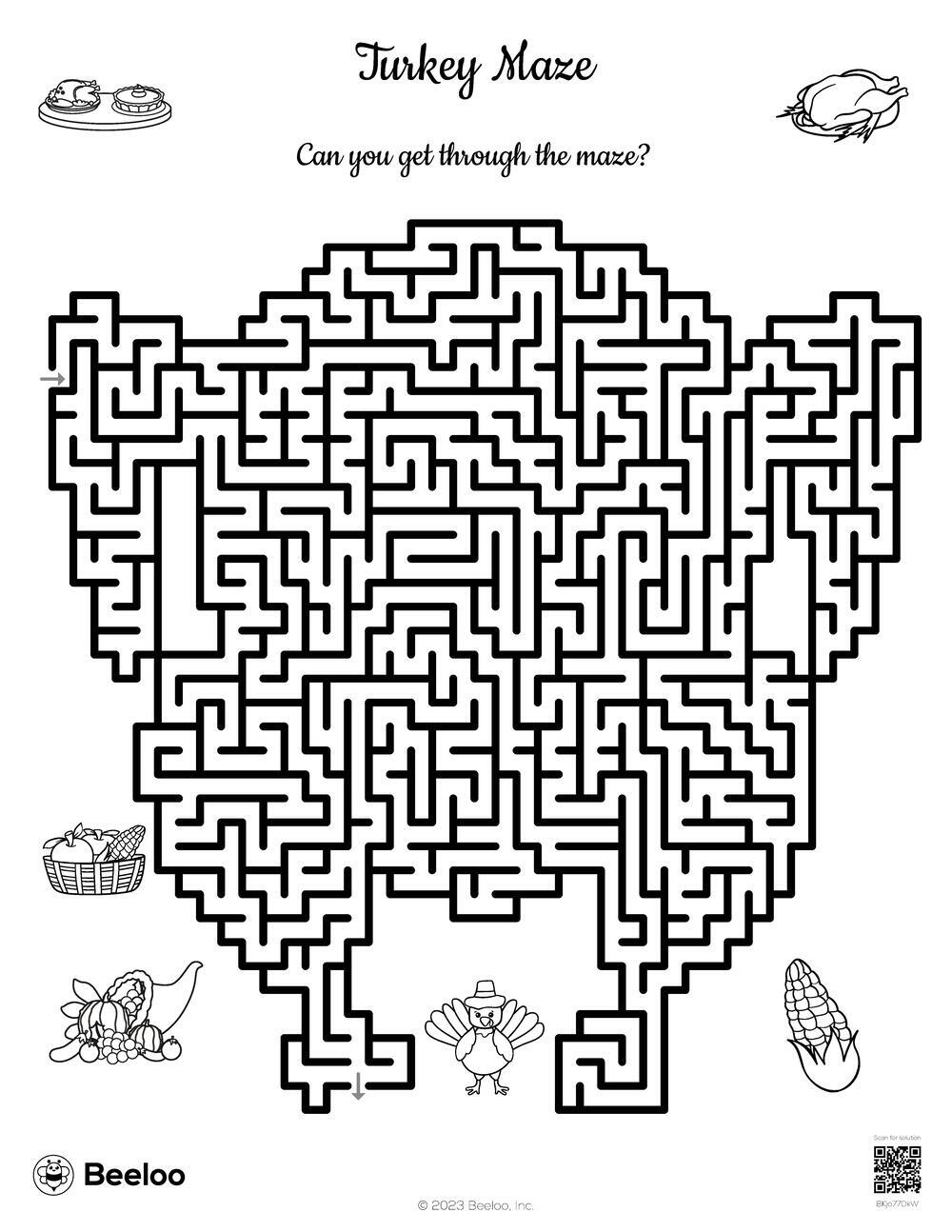 Turkey Maze • Beeloo Printable Crafts And Activities For Kids | Thanksgiving Maze Worksheets