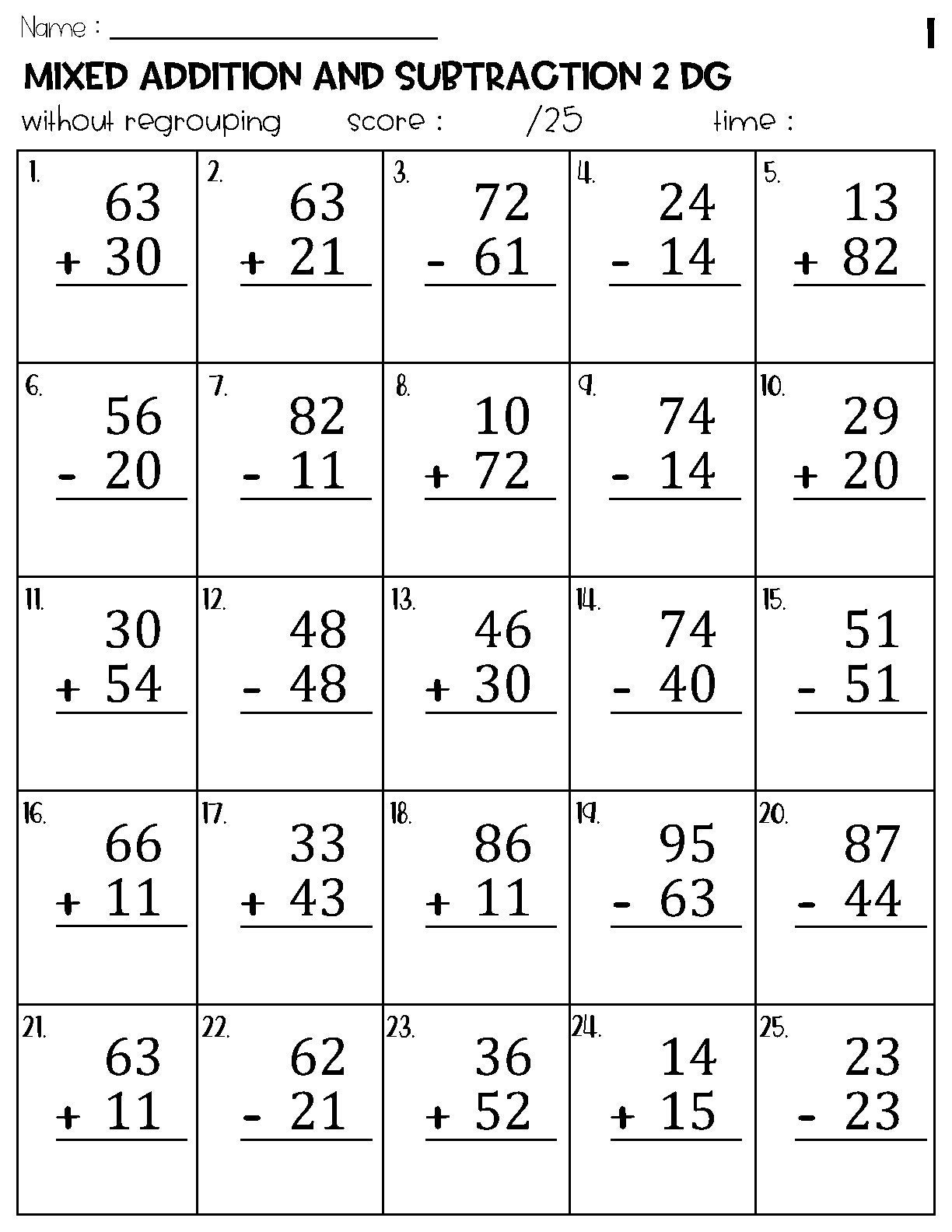 Two Digit Mixed Addition And Subtraction Without Regrouping | Free Printable Mixed Addition And Subtraction Worksheets