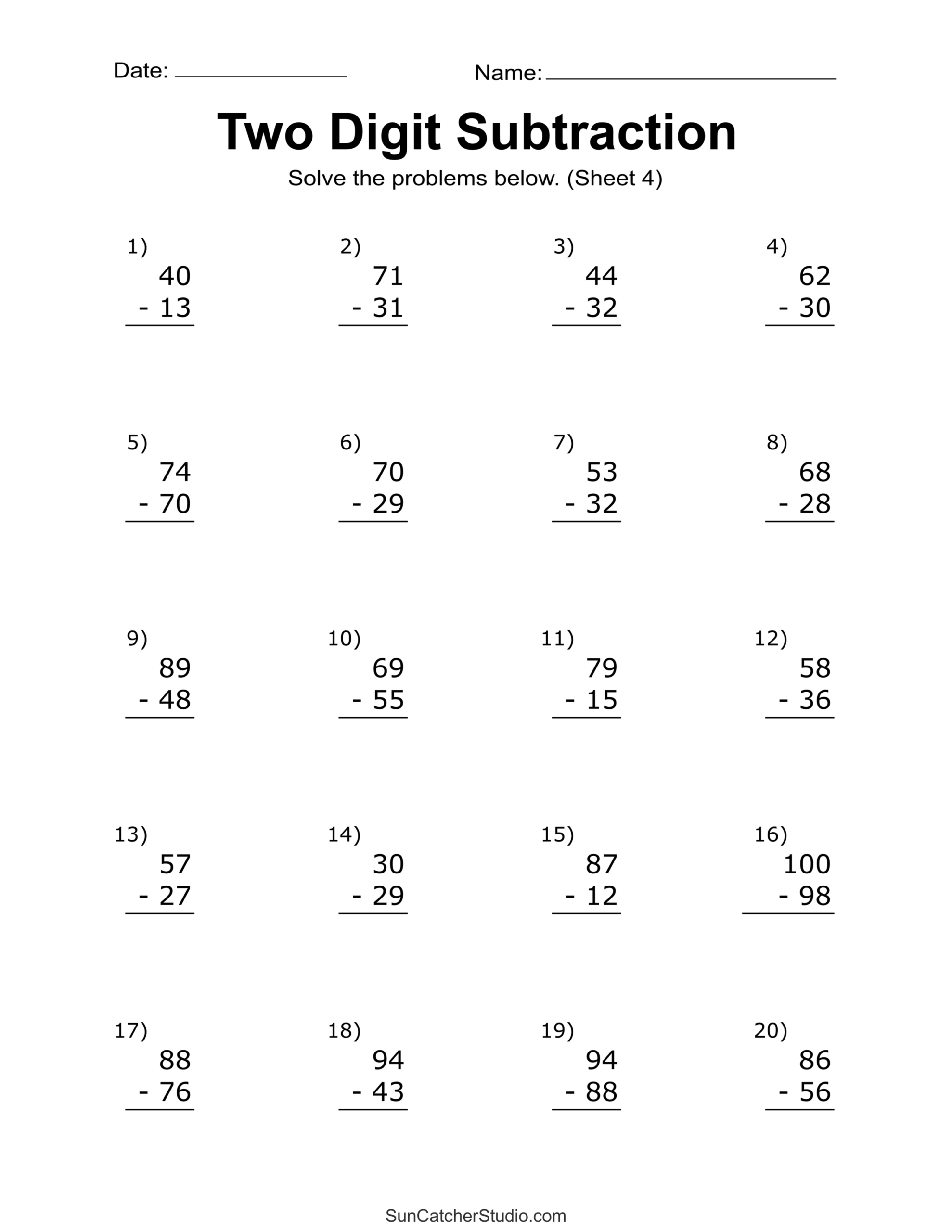 two digit subtraction worksheets printable math drills free free printable subtraction worksheets for 2nd grade scaled Two-Digit Subtraction Worksheets (Printable Math Drills) – Free | Free Printable Subtraction Worksheets For 2Nd Grade