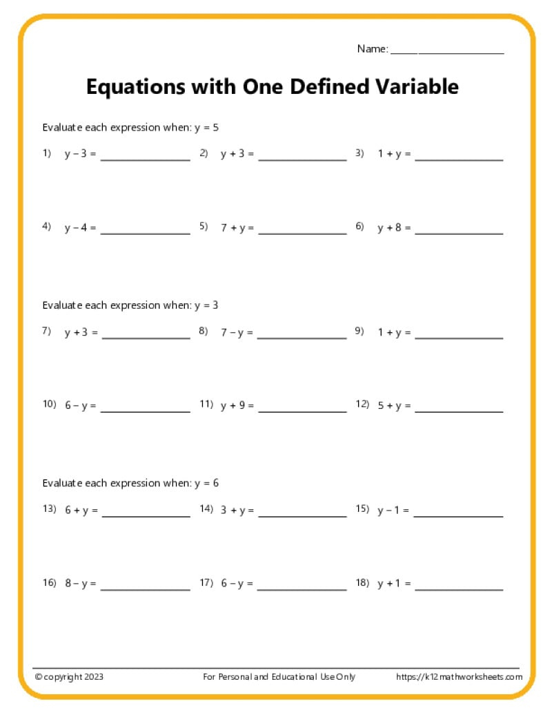variable equations worksheets solving equations printable worksheets Variable Equations Worksheets | Solving Equations Printable Worksheets