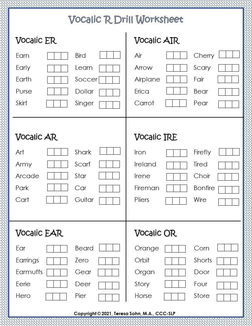 Vocalic /R/ Articulation Worksheets - Worksheets Library | Free Printable Vocalic R Worksheets