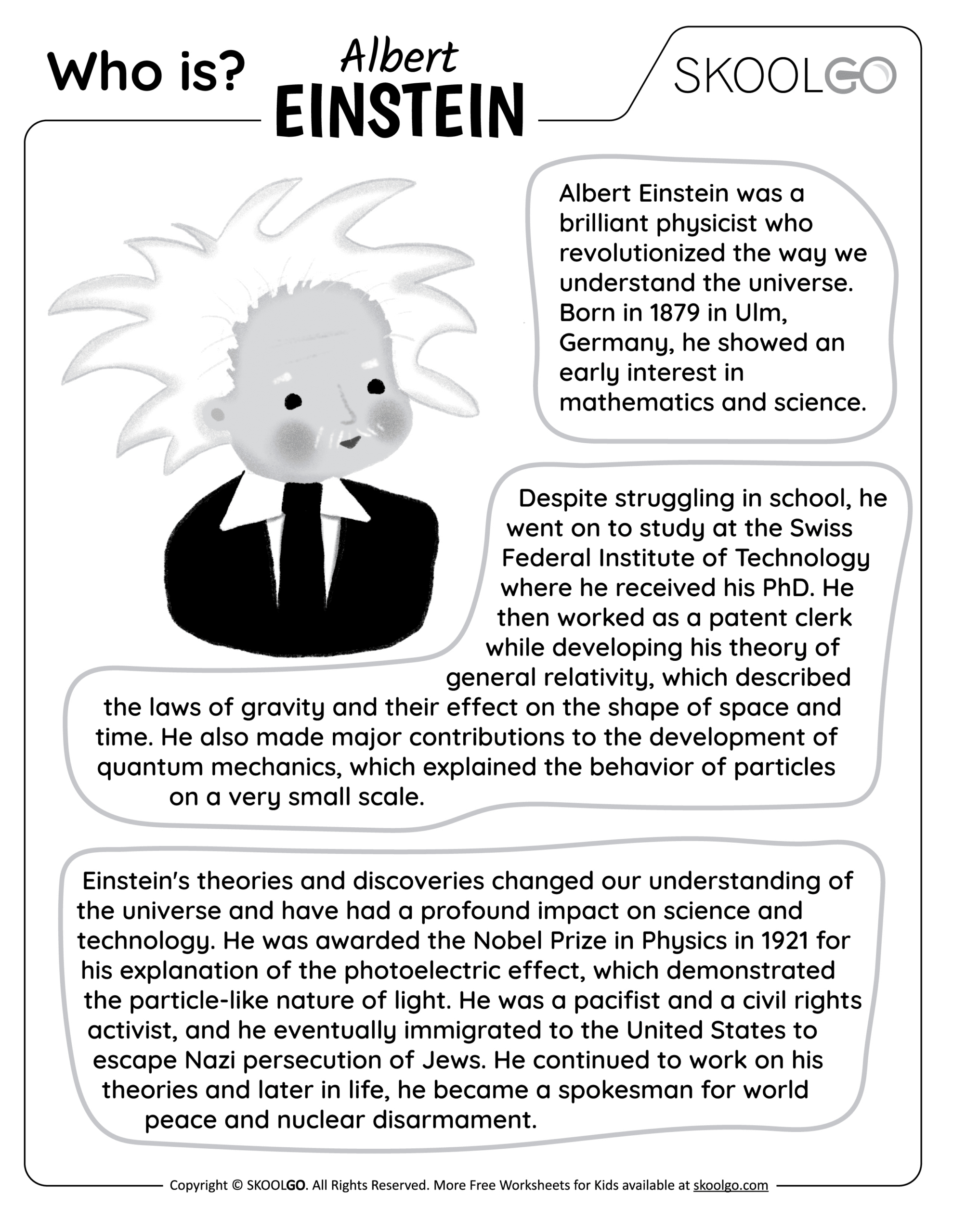 Who Is Albert Einstein? - Free Worksheet For Kids - Skoolgo | Albert Einstein Printable Worksheets