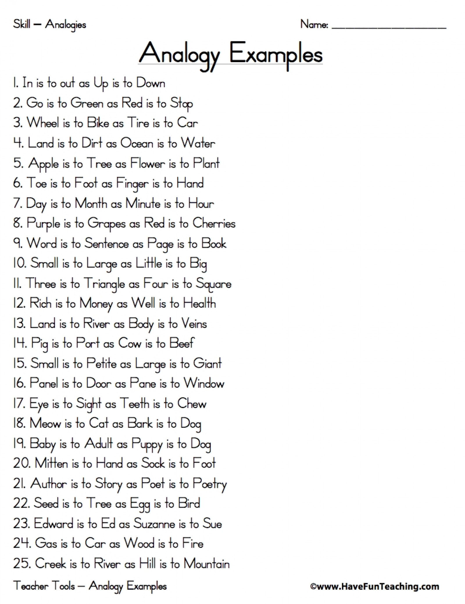 Worksheet: Examples Of Analogies | Lovetoteach | Thanksgiving Analogies Worksheet Answer Key