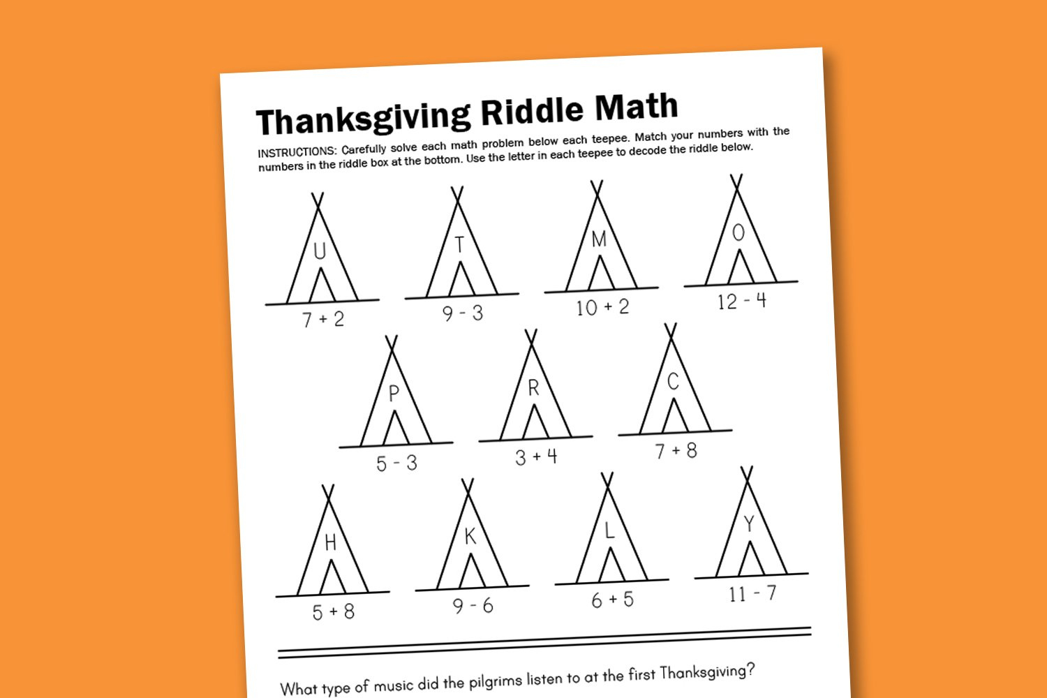 Worksheet Wednesday: Thanksgiving Math Riddle - Paging Supermom | Thanksgiving Math Riddle Worksheet