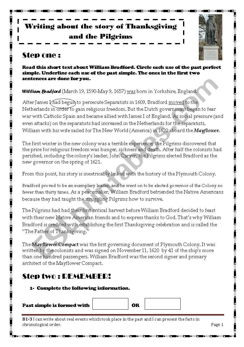 Writing About The Story Of Thanksgiving And The Pilgrims - Esl | The Real Story Of Thanksgiving History Channel Worksheet