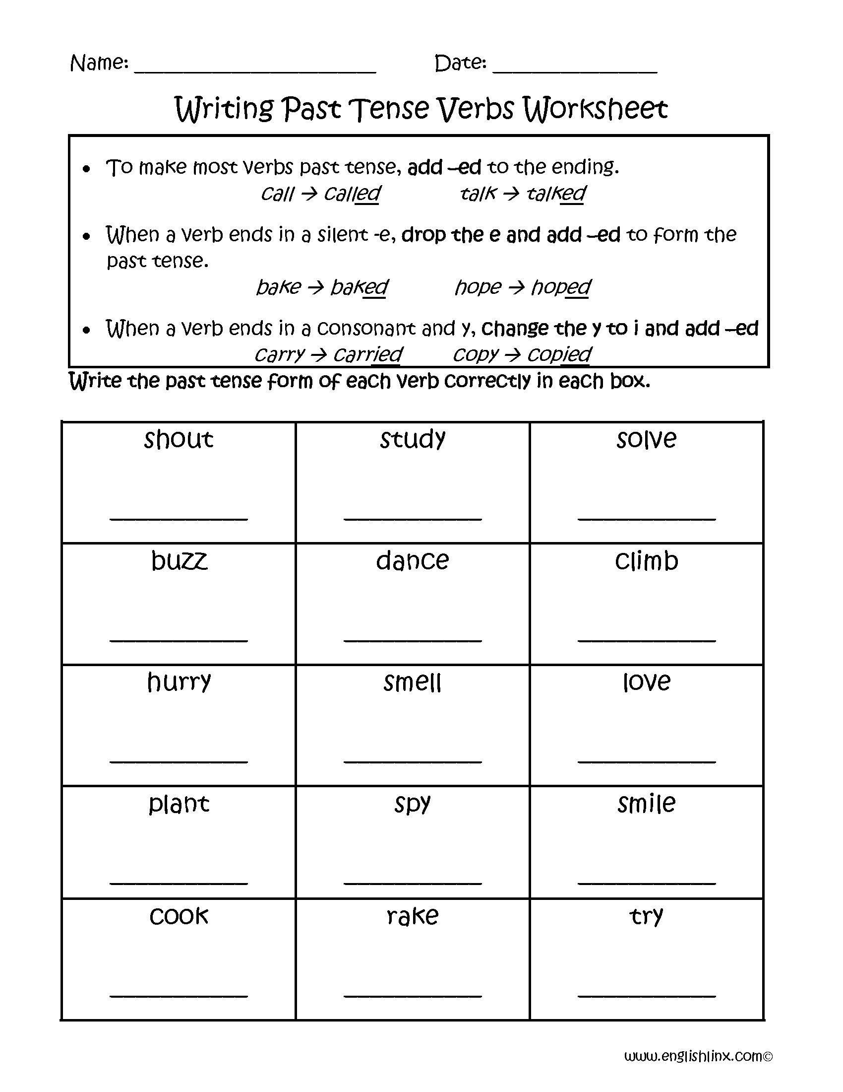Writing Past Tense Verbs Worksheets | Free Printable Grammar Practice | Free Printable Past Tense Verbs Worksheets
