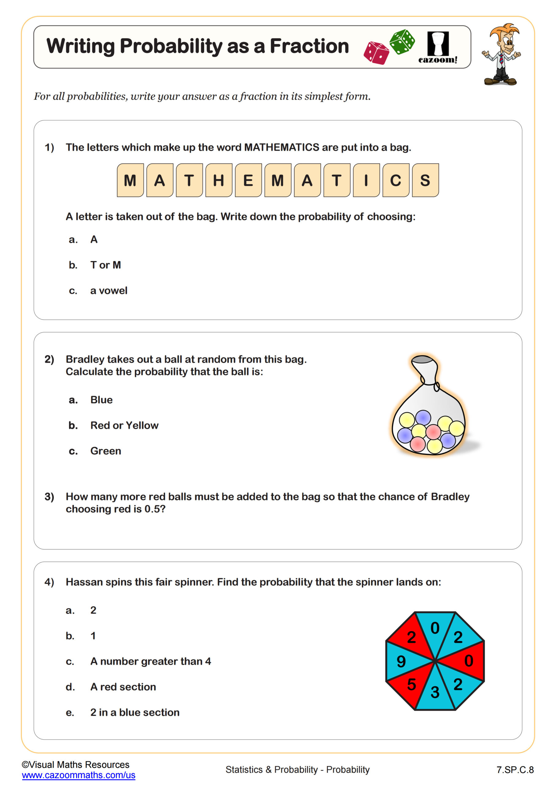 writing probability as a fraction worksheet pdf printable free printable probability worksheets 4th grade Writing Probability As A Fraction Worksheet | Pdf Printable | Free Printable Probability Worksheets 4Th Grade
