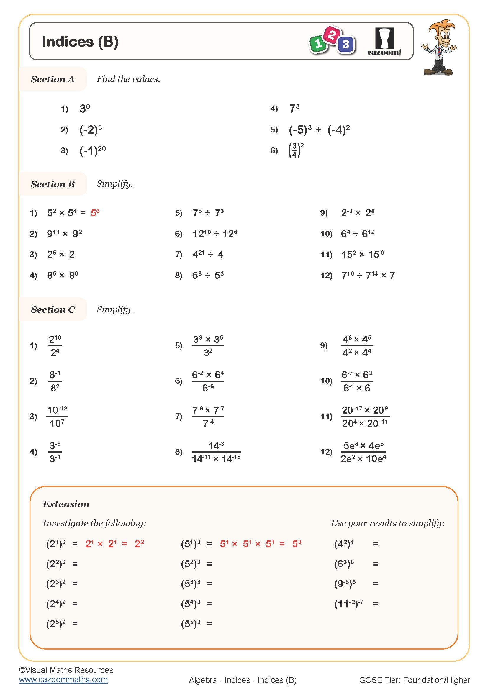 Year 10 Indices Worksheets | Pdf Printable Worksheets | Year 10 Maths Worksheets Printable