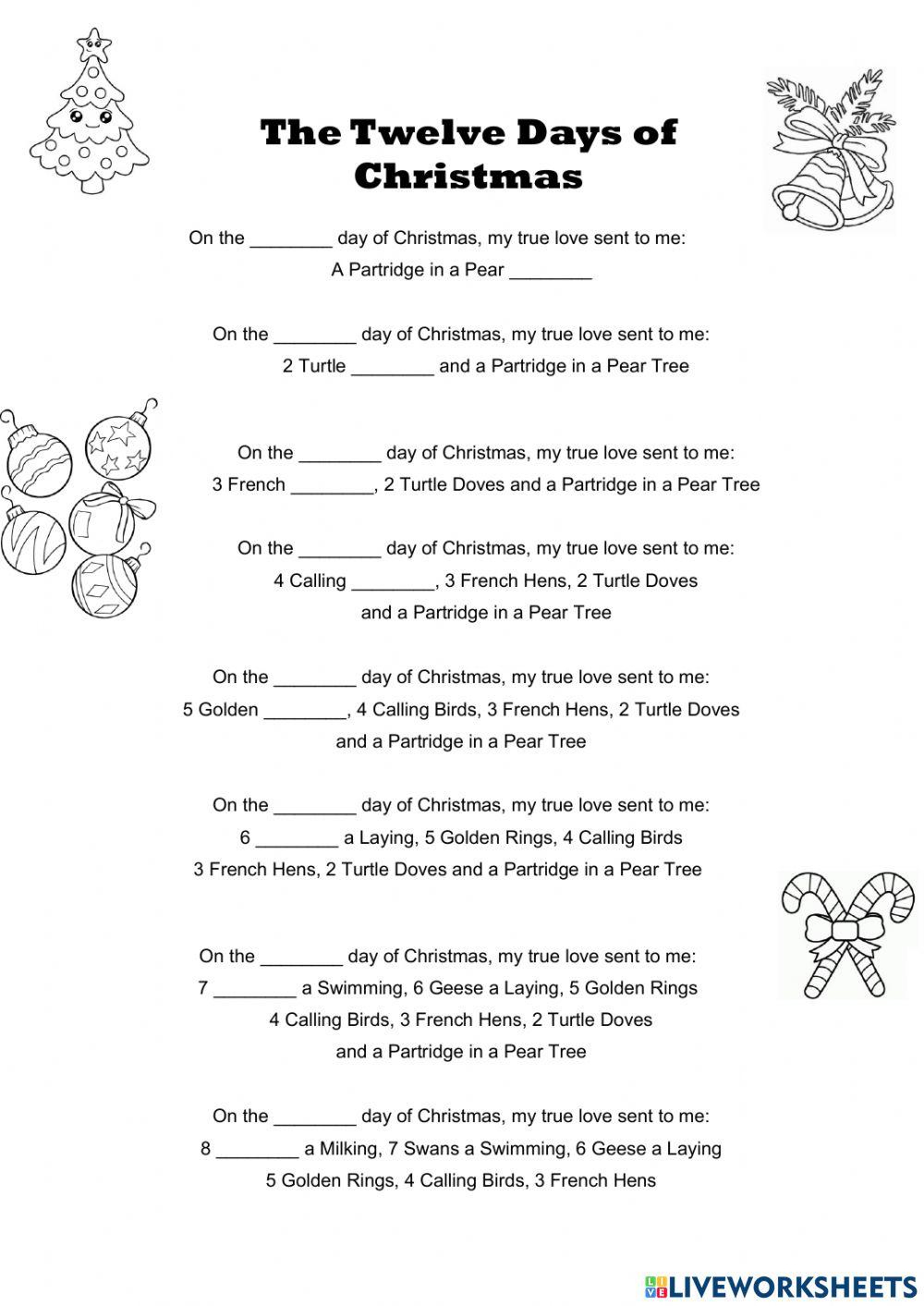 12 Days Of Christmas Activity - Worksheets Library | The Twelve Days Of Christmas Worksheets