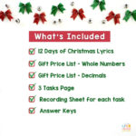 12 Days Of Christmas Math Project: Adding Decimals & Whole Numbers | 12 Days of Christmas Cost Worksheets