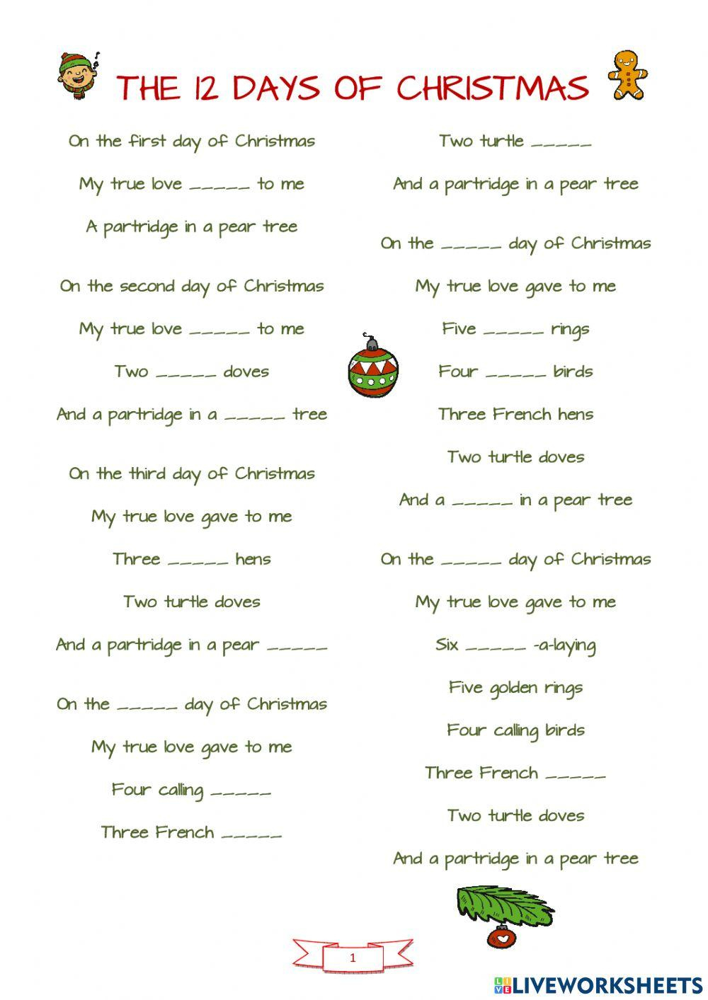 12 days of christmas worksheet worksheets library 12 days of christmas worksheets 12 Days Of Christmas Worksheet - Worksheets Library | 12 Days of Christmas Worksheets