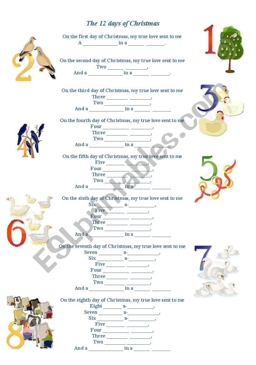 12 Days Of Christmas. Worksheet - Worksheets Library | The Twelve Days Of Christmas Worksheets
